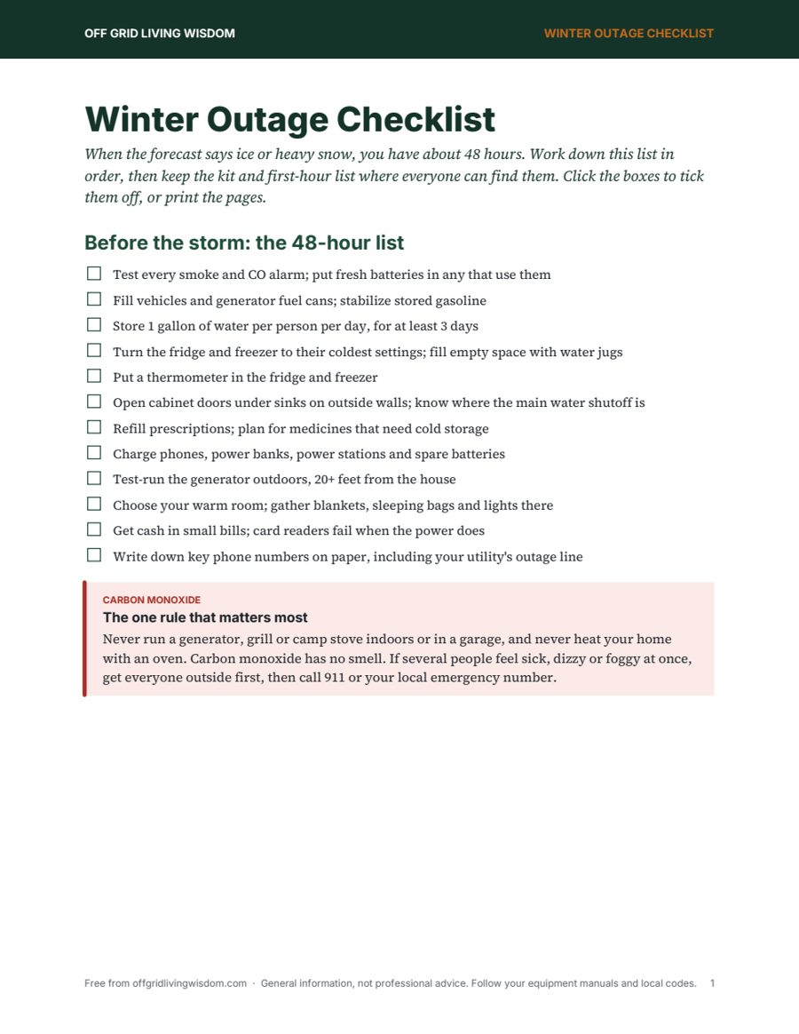 First page of the Winter Outage Checklist
